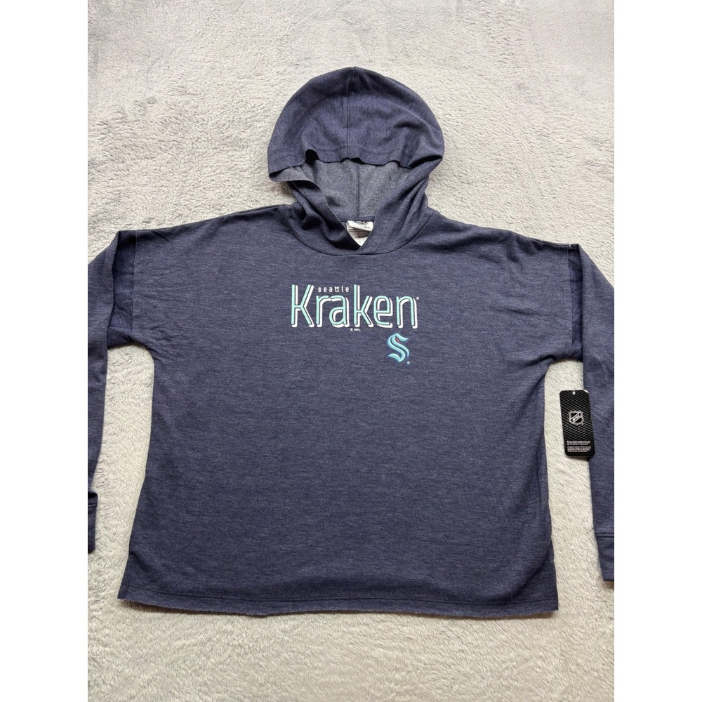 NHL Seattle Kraken Womens Small Hoodie Navy Blue Boxy Cropped Lightweight NWT